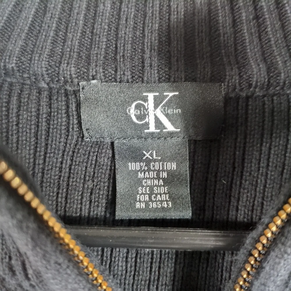 Calvin Klein Mens XL Black Ribbed Cotton 1/4 Zip Pullover Sweater